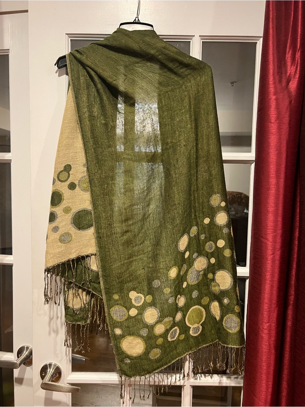 Olive Green and Cream Reversible Fringe Decorative Throw
